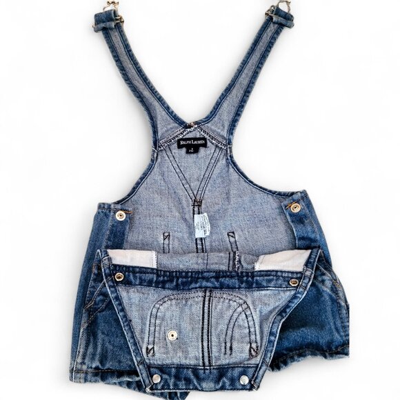 Vintage Ralph Lauren Baby Denim Bib Overalls 3–6M | Med Wash, Adj Straps & Snaps - Picture 3 of 12
